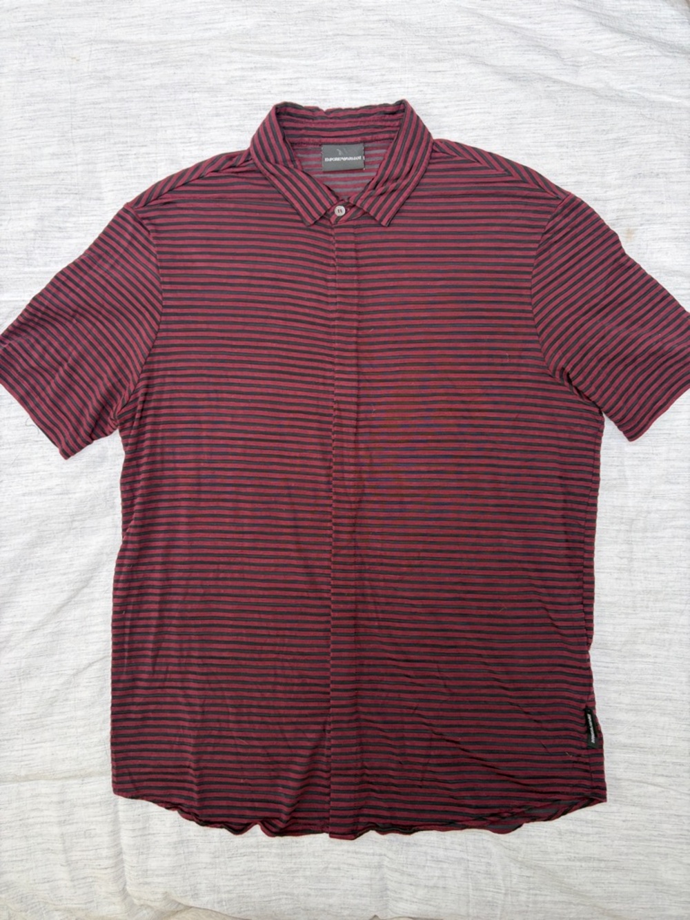 Emporio Armani Black/Wine Striped Short Sleeve Shirt size XL